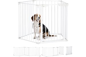 PawHut Barrera para Perros Plegable 300x74,5 cm Valla para Mascotas de 5 Paneles con Cierre Automático Barrera de Seguridad para Escalera Pasillo Blanco