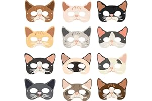 Falafoty 12PCS Máscaras para Niños, Máscara de Gato Máscara de Papel de Animal, Máscara de Cosplay con Disfraces de Animales Regalo para Halloween Fiesta de rol Mascarada Cumpleaños Mascara Juguetes