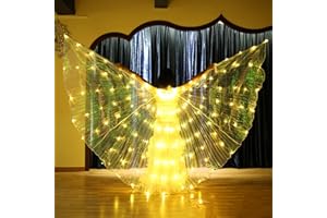 TOABOA Bauchtanzflügel 360 Grad LED Isis Flügel LED Flügel für Erwachsene mit 20-100cm Teleskopstäben 2 Modi Lichtsteuerung LED Schmetterlingsflügel für Karneval Bühne Weihnachtsfeier (Gelb1)