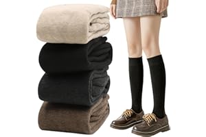 VEGCOO 4 Paires Chaussettes Hautes Femmes, Chaussettes d'hiver Hautes en Coton Femme, Chaussette Hautes en Tricot, Chaussette Montantes Tricotées D'hiver de Bottes