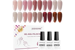 JODSONE Set di 12 smalti in gel, 10 colori in gelatina traslucidi, naturali, eleganti e durevoli per l'uso a casa e in salone