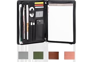 ‎CALFINDER Calfinder Schreibmappe A4, Konferenzmappe, Veganes Leder, Arbeitsmappe, Aktenmappe Mit Reißverschluss, Ledermappe, Businessmappe - Geschenke für Frauen und Männer, Schwarz