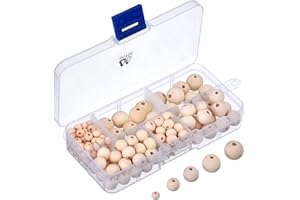 OUTUS 150 Pezzi Perline Legno Naturale con Scatola per Fare Gioielli Fai da Te, 5 Formati (6 mm/ 8 mm/ 10 mm/ 12 mm/ 14 mm)