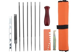 QIAOMIAO Universal Chainsaw Sharpener Kit, 12-Pack Chainsaw File with 5/32 Inch, 3/16 Inch, 7/32 Inch, 11/64 Inch, 1/8 Inch, 13/64 Inch Round File, Flat File, Filing Guide & Pouch