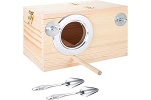 Skyeasure Budgie Nesting Box, Bird Nests for Cages, Bird Nest Breeding Box Natural Wood House Parrots Mating Box Aviary Cage with Stainless Steel Feeding Spoon for Lovebirds Budgies Finch