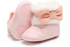 RVROVIC Baby Boys Girls Plush Winter Snow Boots Bowknot Anti Slip Warm Fleece Infant Boots Toddler Prewalkers