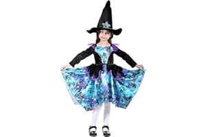 Sincere Party Girl's Halloween Witch Costume,Deluxe Adorable Neon Colorful Witch Fancy Dresses with Accessories for Girls.