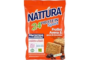 NATTURA PROTEIN SPORT Frollini Avena con Gocce di Cioccolato, Biscotti Proteici Senza Latte e Uova, Biscotti per Sportivi, 24% di Proteine, 200g