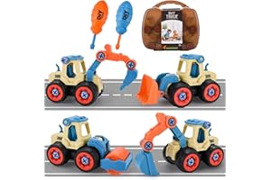 ZUSUZU Bagger Spielzeug ab 3 4 5 Jahren für Jungen,4 in 1 DIY Zerlegbare Baustellenfahrzeuge Set,Montage Spielzeug Auto,Lernspielzeug für Kinder ab 3 Jahren,DIY Konstruktionsfahrzeuge für Jungen