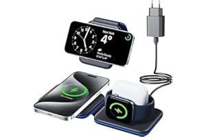 Cargador inalámbrico para iPhone 15/14/13/12 Serie, Cargador Apple Watch 9/Ultra/8/7/6/SE/5/4/3/2 casa Viaje Oficina Carga in