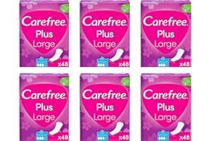 Carefree 6 x 48 większych nakładek na majtki z super chłonnymi świeżym zapachem, aby błyskawicznie pomieścić płyny, szerszy rozmiar