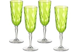 Omada Design Set de 4 copas de champán de plástico, 17,5 cl, ideal para aperitivos o tostadas, apto para lavavajillas, efecto diamante, Línea Diamond