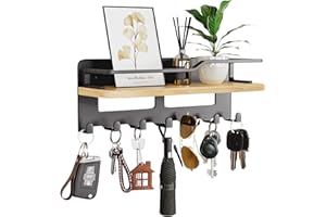 Yorbay Schlüsselbrett mit Ablage aus Holz: Multifunktionales Schlüsselboard für die Wand mit 7 Haken – Platzsparender Schlüsselhalter für Eingang, Flur, Schlafzimmer, Wohnzimmer