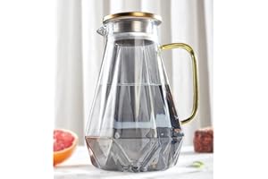 DUJUST Caraffa per Acqua con Coperchio in Acciaio Inossidabile [2 L], Brocca Acqua Vetro con Maniglia di Disegno del Diamante Nero, Decorazione per la Stanza, Caraffa in Vetro per Acqua ad Alta Durata