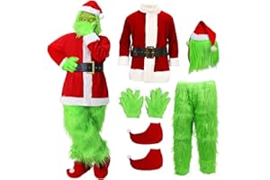 Applysu Adult Costume Set 7PCS, Halloween Christmas Costume for Men Deluxe Furry Adult Santa Suit Outfit