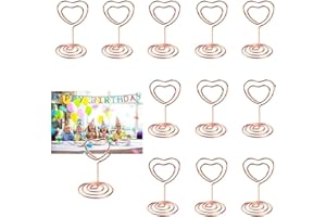 QUMENEY 12PCS Novel Place Card Holders, Wedding Table Number Stands, Mini Wire Tabletop Pictures Photo Holder with Heart Shape for Party Banquet Restaurants Office Memo Menu Clips Paper (Rose Gold)