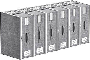 Lifewit Lot de 6 Grands Sacs Rangement Drap de Lit Pliables, Boite Parure de Lit avec 2 Fenêtres Transparentes et 1 Étiquette, Organisateur Drap, Range Housse Couette, Couverture, 40 × 30 × 15 cm