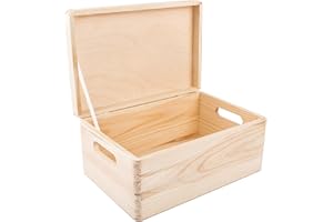 Creative DECO Grande Caja Madera Decorativa | Con Tapa y Asas | 30 x 20 x 14 cm (+/-1cm) | Almacenaje Documentos, Juguetes, Herramientas | Cofre Decorar Regalo Decoupage | EN BRUTO SIN LIJAR