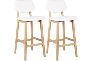 WOLTU Sgabelli da Bar Sedia Alta Cucina con Schienale Poggiapiedi PU Gambe di Faggio Comodo Bianco 2 Pezzi BH51ws-2