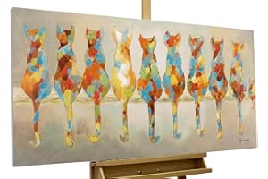 Kunstloft Quadro su tela | 100% DIPINTO A MANO | 120x60cm | Dipinto 'Grazie in attesa' | Gatto | Multicolore | Arte moderna