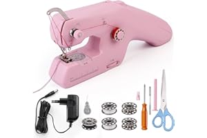 HKC Máquina De Coser Manual, Máquina De Coser Eléctrica Portátil de Doble Hilo, Máquina De Coser con Accesorios De Costura para Principiantes, Para Coser Ropa, Cortinas, Juguetes de Peluche