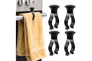Qiang Ni Towel Clips Kitchen - 4-Pack Black Rust-Resistant Prevents Towel Falling - Multipurpose Use for Oven,Stove,Dishwasher,Bathroom Rack - Gift for Housewife