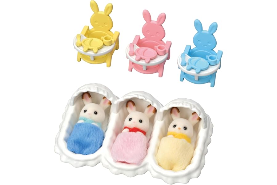 Sylvanian Families 5532 Triplets Care Set - Dollhouse Playsets, Yellow,blue,mint,green,pink,red
