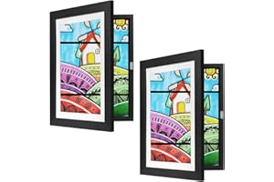 EUGAD Bilderrahmen Kinderzeichnungen A4, 2 Stück zum Befüllen, Kinder Kunstrahmen Frontöffnung, Objektrahmen, MDF, Schwarz