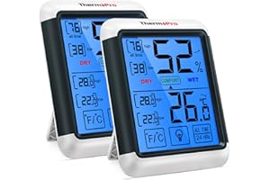 ThermoPro TP55 cyfrowy termohigrometr, termometr wewnętrzny, higrometr, miernik temperatury i wilgotności powietrza ze wskaźnikiem, zestaw 2 szt. do kontroli klimatu w pomieszczeniu