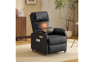 Bonnlo Recliner Armchair with Wheels Electric Reclining Chair with Massage & Heat, Hight Back Chair with Adjustable Footrest, Side Pockets for Living Room, Bedroom, Remote Control, Leather, Black