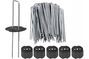 LSRVNM 50pcs Piquets de Jardin en U avec, 50 Rondelle, Fixation en Acier Galvanisé pour Bâche Anti-Mauvaises Herbes Piquet de Fixation Jardin - 100x40mm - Ø2,2mm