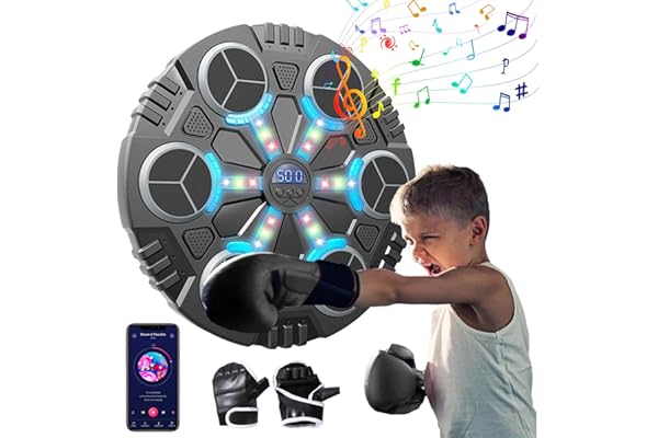 Machine de boxe musicale intelligente avec gants de boxe, connexion Bluetooth et vitesse réglable, cible murale, pour enfant et adulte