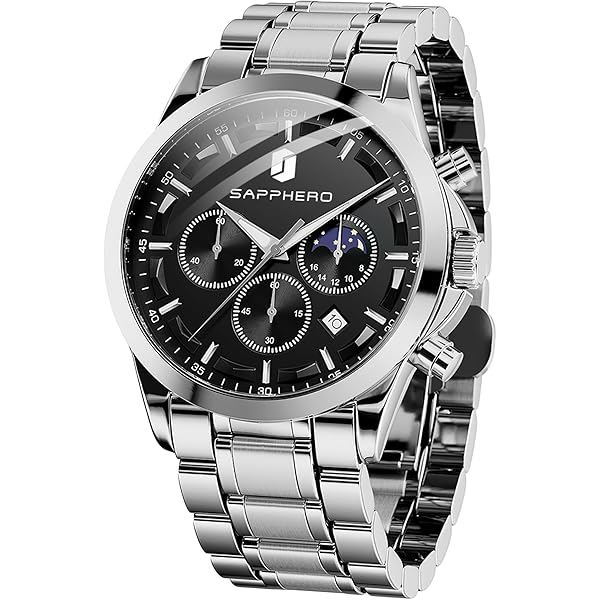 SAPPHERO Montre Homme Chronographe Montres Analogiques Quartz, Étanche 50M, Aiguilles Lumineuses, Date, Montre Décontractée Business, Design Classique, Cadeau Élégant
