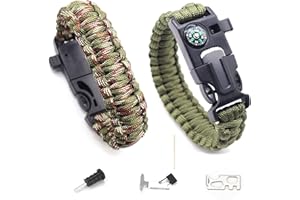 FANSEZQ Pulsera De Supervivencia, Pulseras de Paracord, Supervivencia con Cuerda, Equipo De Salvamento Que Incluye Brújula, Cordón De Paraguas De 3,6 m,Mini sierr De Emergencia y Silbato