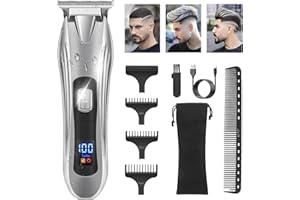 HSKAI Beard Trimmer Hair Clippers Men,Cordless Rechargeable Hair Trimmer for Men,Premium Professional Barber Grooming Set with Detailer T Blade Shaver & LCD Display Gift