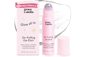 grace & stella Under Eye Brightener Roller - Retinol & Caffeine Eye Serum for Puffiness, Dark Circles, Fine Lines & Wrinkles - Hydrating & Smoothing - Vegan Cruelty-Free Skincare (15ml / 0.51 fl oz)