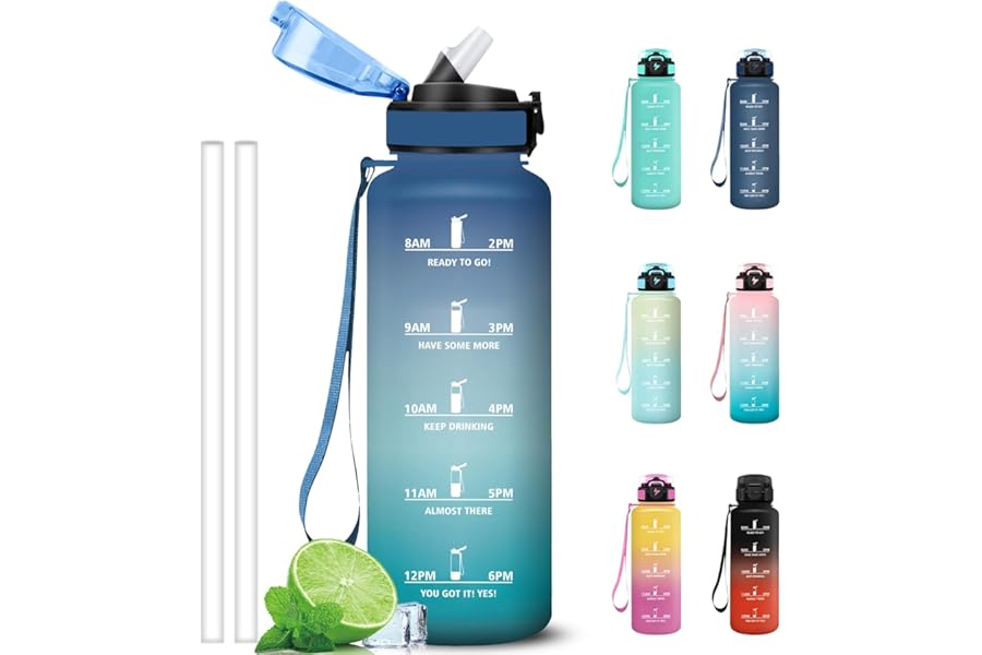 Grsta 1.5 Litre Water Bottle Gym Water Bottle with Straw, Graduated Water Bottles, Easy to Clean, Motivational Time Indicator Bottle for Sports, Outdoor, Trekking