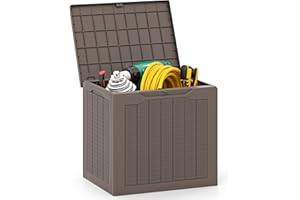 COSTWAY Baule da Esterno 96 L, Cassapanca Contenitore con Coperchio Bloccabile e Tessitura in Vimini, per Giardino e Cortile, 56 x 41 x 50,5 cm (Marrone)