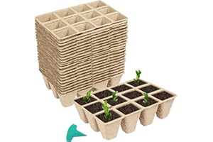 GROWNEER 288 Cells Anzuchttöpfe 24 Pack Eckig abbaubar Pflanztopf Saattopf Pflanzenanzucht Starterschale biologisch abbaubare Keimtöpfe mit 15 Pflanzenetiketten(12cells/pcs)