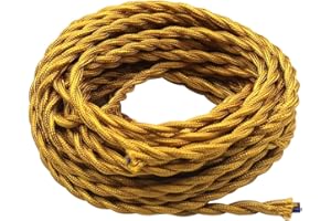 GOIYZTTR 10 Mètres Rétro Fil Electrique Tressé, Fil Electrique Rond Tissu Or Fil Vintage à 2 Conducteurs Convient aux DIY Pendentif Lampe et Appareils Électroménagers