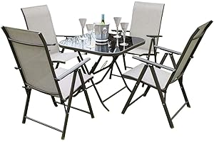 GARDEN MARKET PLACE Henley 4 Seater Garden Dining Set - 4 Folding Chairs and a Folding Glass Top Table