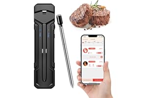Vicalo Smarte Fleischthermometer 150m Reichweite mit Dual-Sensoren und Bluetooth,Wasserdichtes Kochthermometer Grillthermometer für Braten, Backofen, BBQ, Schwarz