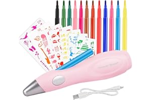 ‎FOREVER SPEED Forever Speed Elektrischer Farbsprühstift, airbrush set kinder mit 12 Filzstiften & 7 Schablonen, Airbrush Fun Farben sprühen für Kinder, Ungiftig Rosa
