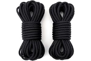 Qianyu 2 Stück Schwarz weiches Baumwollseil 10 m Seil 6 mm Dicke Wäscheleine waschbare Multifunktionsseile Langer Riemen weiches Binden gedrehte Seile zum Aufhängen von Kleidung im Freien Zelte