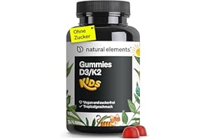 ‎NATURAL ELEMENTS natural elements Vitamin D3 K2 Gummies KIDS – 120 fruchtige Gummies – vegan, zuckerfrei – Tropicalgeschmack – Markenrohstoff K2VITAL® – optimale Dosierung für Kinder – laborgeprüfte Qualität