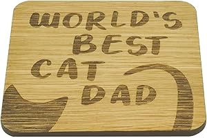 SHG at Home World’s Best Cat Dad Oak Veneer Coaster. Cute Kitty Coaster. Gift for Cat Father. Cat Dad Present. 9.7cm x 9.7cm Drinks Mat