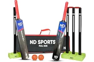 ND SPORTS Complete Plastic Cricket Set – Senior & Junior for Ages 9+ – High Performance & Durable Cricket Set for Training, Matches, Garden, Beach & Park Play