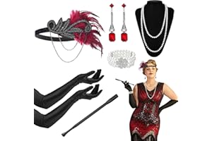 EXOJOY 6 Pieces 1920s Flapper Accessories, Roaring 20s Great Gatsby Costume Accessories Kits with Vintage Headpiece Long Gloves Necklace Earrings Bracelet Handheld Props for Women Girls Party Masquerade