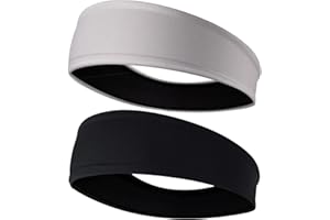 EasYoung 2-Pack Headbands for Men Women, Sweat Wicking Headbands for Sports Fitness Yoga Running Elastic Non Slip, Unisex