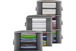 Cleaneaty Clothes Storage Bag 6Pack 90L Large Capacity Solution Organizer for Clothes, Duvets, Comforters, Blankets, Bedding with Zip and Clear Window Reinforced Handle Thick and Breathable Fabric